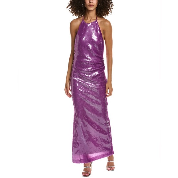 NWT Ronny Kobo Purple Sequin Halter Backless Gown Size S - Picture 6 of 11